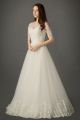 A Line Jewel Illusion Neckline Sheer Back Ivory Tulle Lace Sleeve Wedding Dress