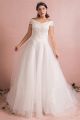 Romantic A Line Off The Shoulder Tulle Lace Beaded Plus Size Wedding Dress