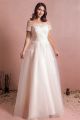 A Line Off The Shoulder Tulle Lace Plus Size Wedding Dress Without Train