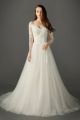 A Line Off The Shoulder Illusion Back Tulle Lace Wedding Dress With Sleeves