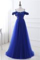 A Line Off The Shoulder Royal Blue Tulle Prom Dress With Ruffles