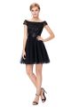 A Line Off The Shoulder Short Black Tulle Prom Dress With Sash