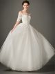 A Line Off The Shoulder Short Sleeve Tulle Lace Wedding Dress Without Train