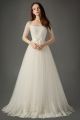 A Line Off The Shoulder Tulle Lace Sleeve Wedding Dress Without Train