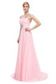 A Line One Shoulder Cut Out Light Pink Chiffon Beaded Prom Dress