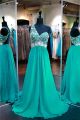 A Line One Shoulder Open Back Long Jade Chiffon Beaded Prom Dress