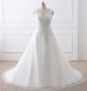 A Line Scalloped Neck Tulle Lace Plus Size Women Wedding Dress With Sash