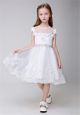 A Line Scoop Neck Tea Length Tulle Lace Pearl Beaded Flower Girl Dress