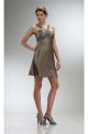 A Line Short Coffee Silk Party Prom Dress With Lace Straps