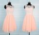 A Line Short Peach Tulle Ivory Lace Party Prom Dress With Buttons