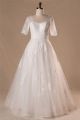 A Line Short Sleeve Floor Length Corset Back Lace Wedding Dress Without Train