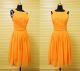 A Line Square Neck Short Orange Chiffon Wedding Party Bridesmaid Dress