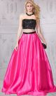 A Line Strapless Black And Neon Pink Satin Two Piece Prom Dress