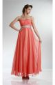 A Line Strapless Long Coral Chiffon Prom Dress With Beading Sash