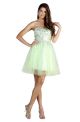 A Line Strapless Short Light Green Tulle Sequined Prom Dress