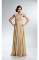 A Line Sweetheart Cap Sleeve Long Champagne Chiffon Formal Event Prom Dress