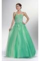 A Line Sweetheart Corset Long Mint Green Tulle Lace Beaded Prom Dress