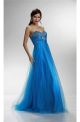 A Line Sweetheart Empire Waist Long Ocean Blue Tulle Beaded Prom Dress