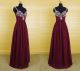 A Line Sweetheart Long Burgundy Chiffon Beaded Prom Dress With Straps