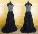 A Line Sweetheart Side CutOuts Long Black Chiffon Beaded Evening Prom Dress