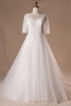 A Line V Neck 3 4 Sleeve Tulle Lace Plus Size Wedding Dress Lace Up Back