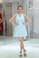 A Line V Neck Open Back Short Light Blue Chiffon Party Graduation Dress