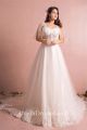 A Line V Neck See Through Tulle Lace Plus Size Wedding Dress With Sleeves