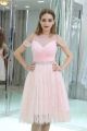 Allure Illusion Neckline Short Light Pink Lace Beaded Prom Dress Cold Shoulder