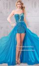 Amazing Strapless Short Mini Turquoise Sequin Prom Dress Chiffon Overlay Skirt