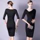 Asymmetrical Neckline Short Black Jersey Ruched Pregnancy Party Dress With Sleeves