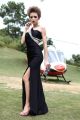Asymmetrical One Shoulder Cut Out High Slit Long Black Jersey Beaded Prom Dress