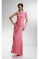 Asymmetrical Sheath Long Coral Chiffon Ruched Evening Dress