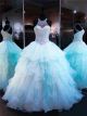 Ball Gown Halter Light Aqua Organza Ruffle Beaded Quinceanera Prom Dress
