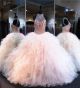 Ball Gown Halter Open Back Champagne Tulle Ruffle Quinceanera Prom Dress