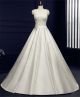 Ball Gown High Neck Backless Ivory Satin Beaded Wedding Dress With Sash