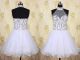 Ball Gown High Neck Short White Tulle Beaded Tutu Prom Dress