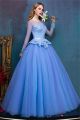 Ball Gown Illusion Neckline Long Sleeve Sky Blue Tulle Peplum Prom Dress