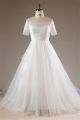 Ball Gown Off The Shoulder Short Sleeve Tulle Plus Size Wedding Dress