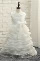 Ball Gown Pearl Neckline Organa Ruffle Tiered Lace Flower Girl Dress With Bow
