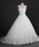 Ball Gown Scalloped Neck Tulle Lace Wedding Dress With Crystals Beading Sash