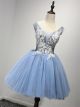 Ball Gown Scoop Neck Light Blue Tulle Short Puffy Prom Dress