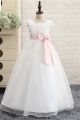 Ball Gown Square Neck Cap Sleeve Organza Flower Girl Dress With Sash