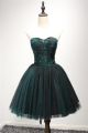 Ball Gown Strapless Green Satin Black Tulle Short Prom Dress