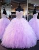 Ball Gown Strapless Lilac Tulle Ruffle Pearl Beaded Quinceanera Prom Dress