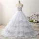 Ball Gown Strapless Organza Ruffle Embroidery Tiered Wedding Dress With Pearls