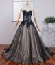 Ball Gown Strapless See Through Black Tulle Lace Beaded Corset Prom Dress