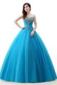 Ball Gown Strapless Turquoise Tulle Beaded Corset Prom Dress