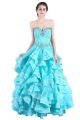 Ball Gown Sweetheart Aqua Tulle Lace Ruffle Corset Prom Dress