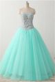 Ball Gown Sweetheart Corset Mint Green Tulle Beaded Sparkly Prom Dress