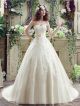 Ball Gown Sweetheart Cream Colored Satin Lace Wedding Dress With Bow Sash